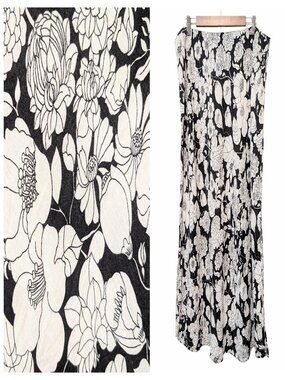 J Crew Womens Size XL Gwyneth Black White Floral 100% Linen Pull On Slip Skirt